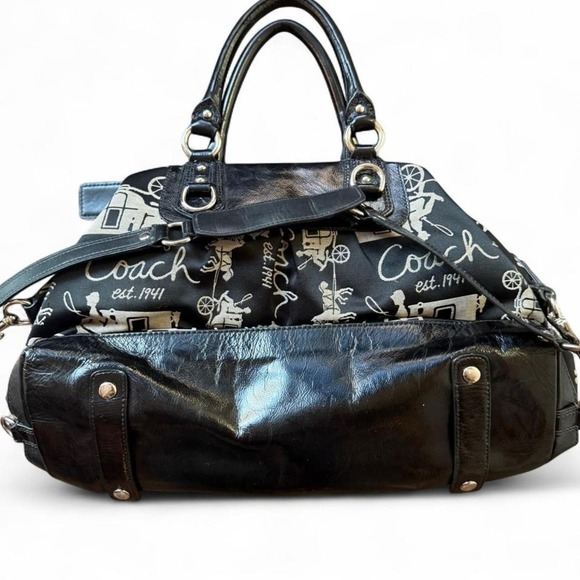 Coach Black & White Leather Shoulder Bag Y2K Graphic Print Statement Piece - Picture 3 of 5